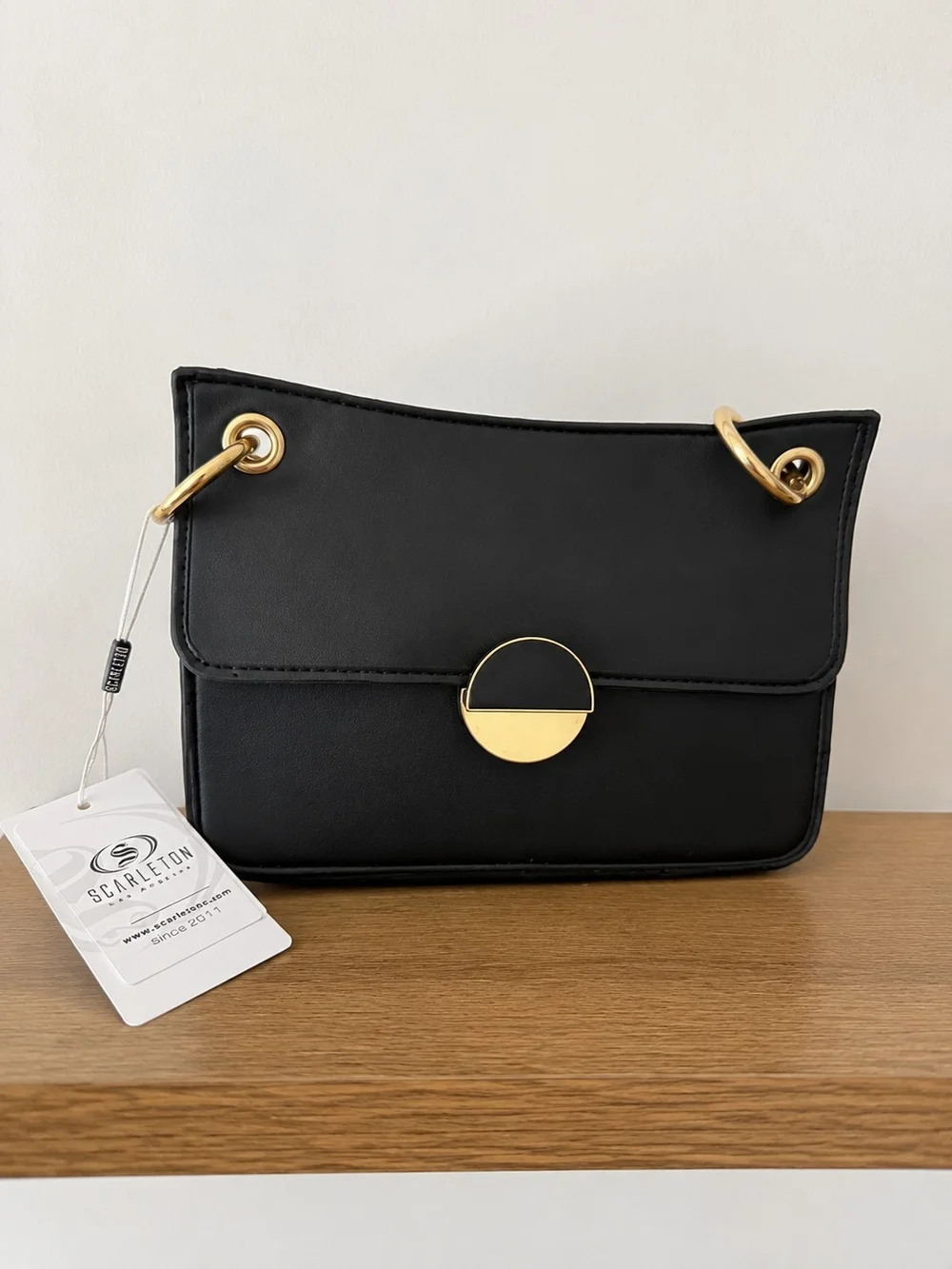 Compact Black Shoulder/Crossbody Bag with Gold Accent Hardware